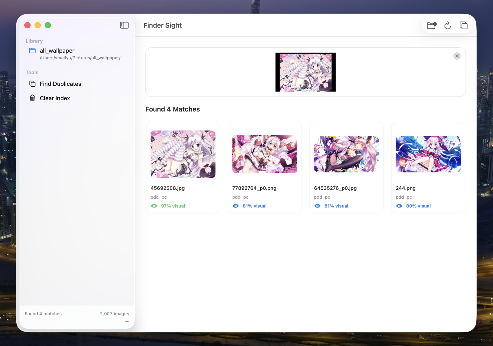 Finder Sight showing four visually similar image results